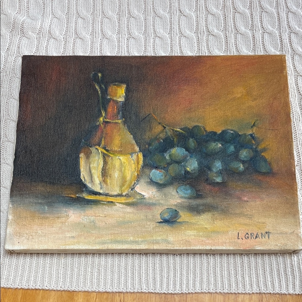 LaVern Grant Oil Painting Grapes & Decanter still life Pennsylvania artist